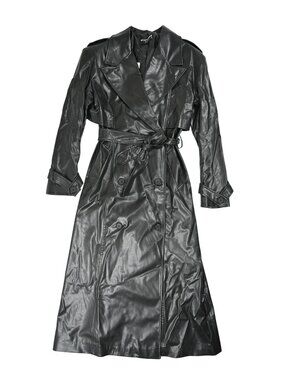 Nocturne Faux Leather Trench Coat in Black